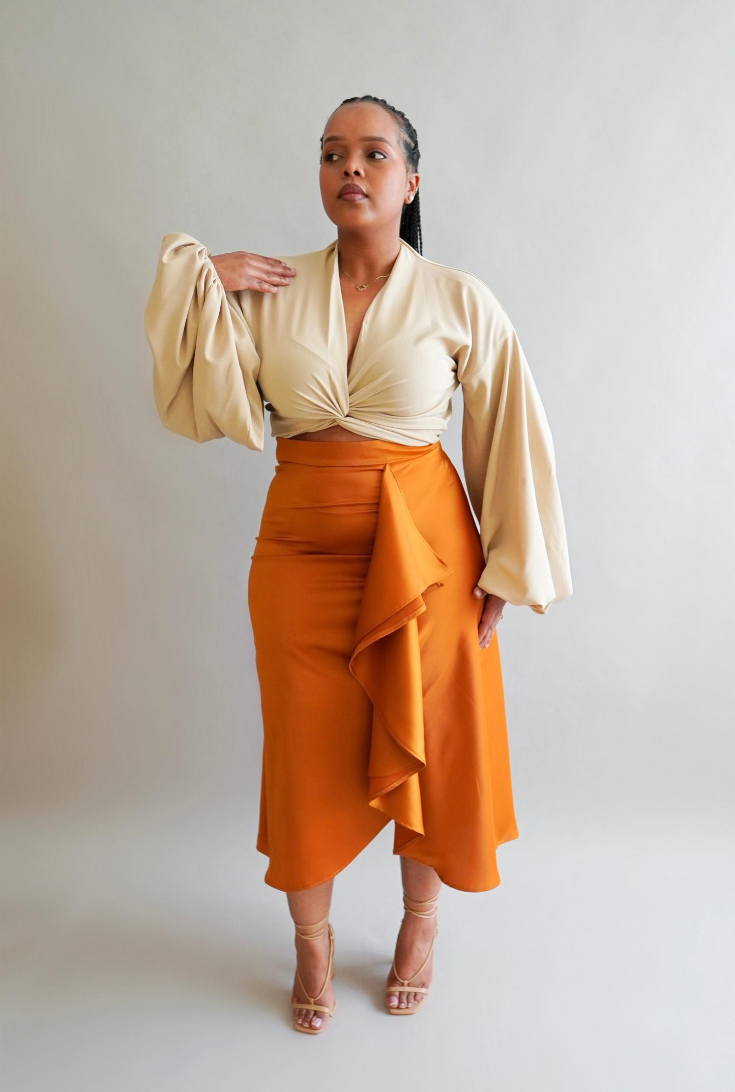 Esmé Midi Satin Skirt - Gold