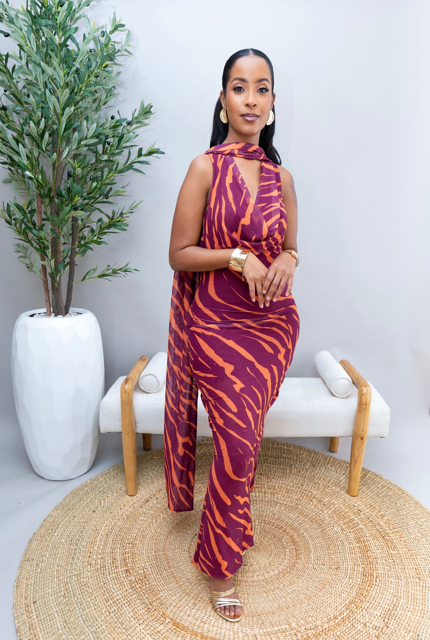 Shayla Mesh Dress - Magenta Print