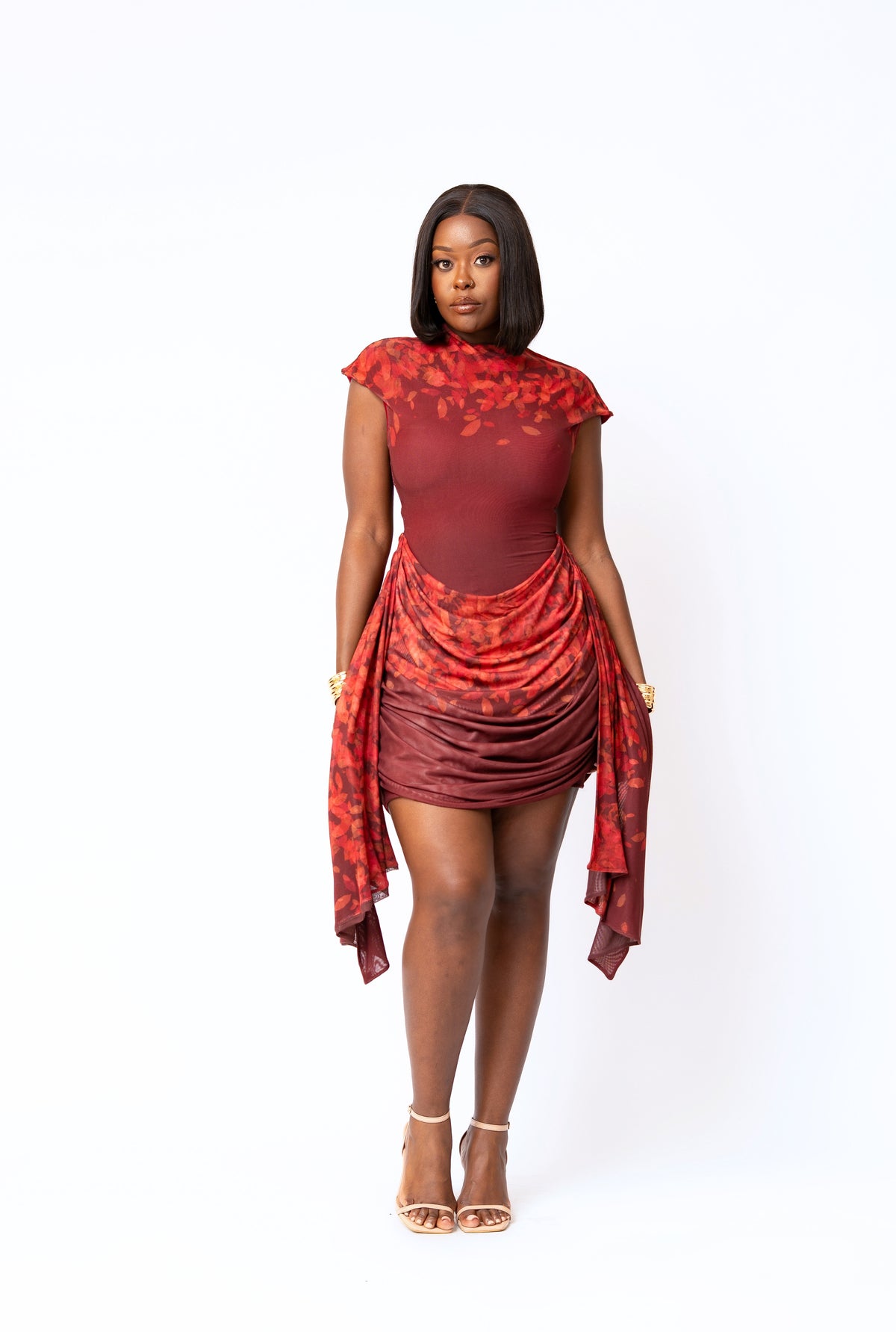 Kiana Mesh Mini Dress - Burnt Maroon