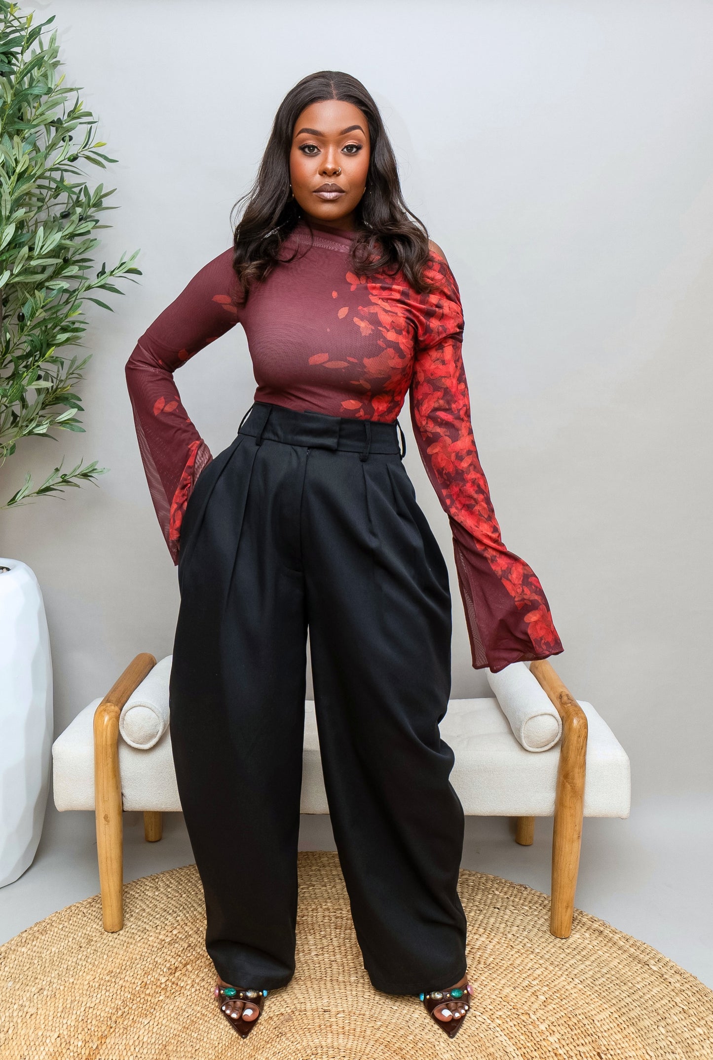 Amarah Mesh Bodysuit - Burnt Maroon