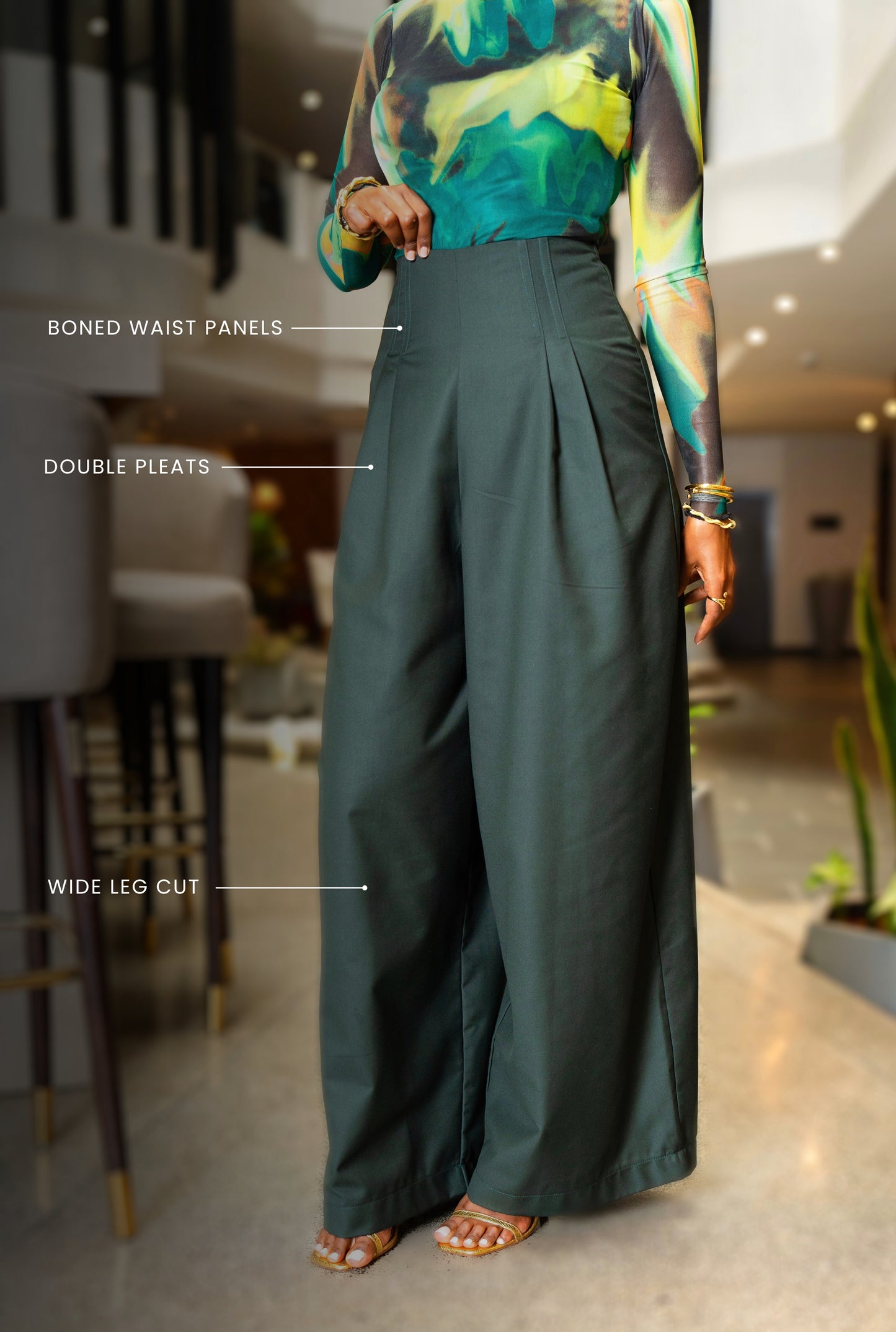 Gaia Wide Leg Pants - Hunter Green
