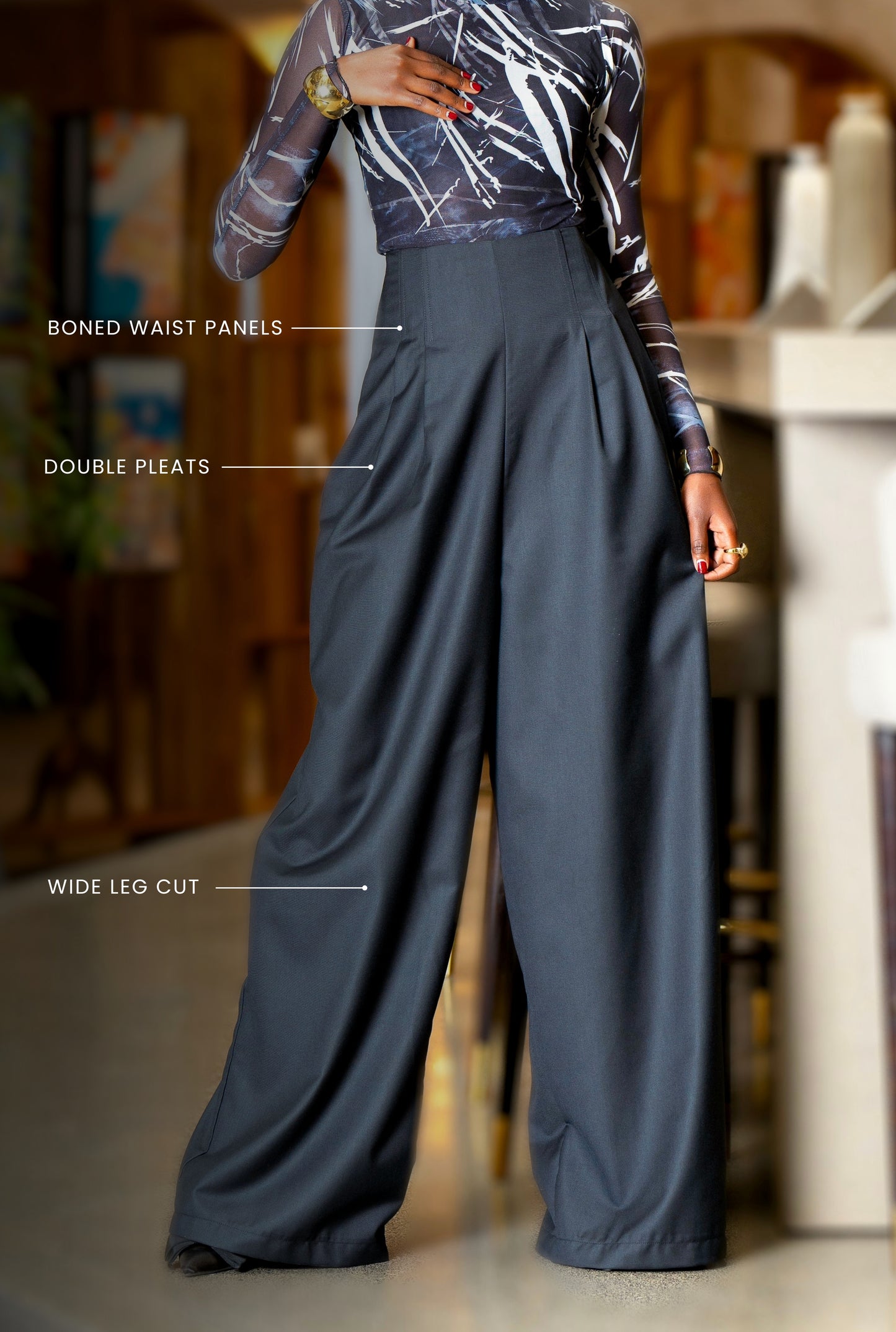 Gaia Wide Leg Pants - Black