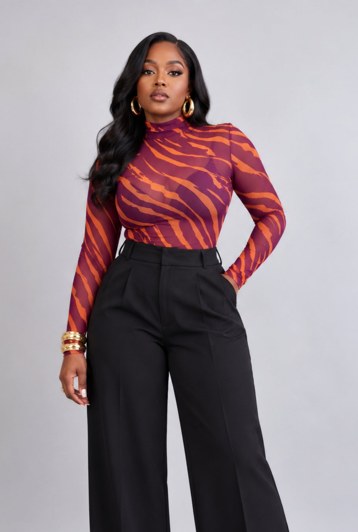 Aminah Mesh Bodysuit - Magenta Print