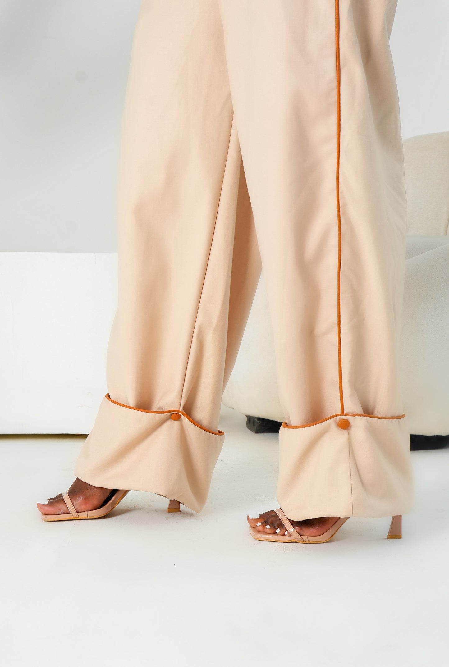 Eira Cuffed Hem Pants - Beige