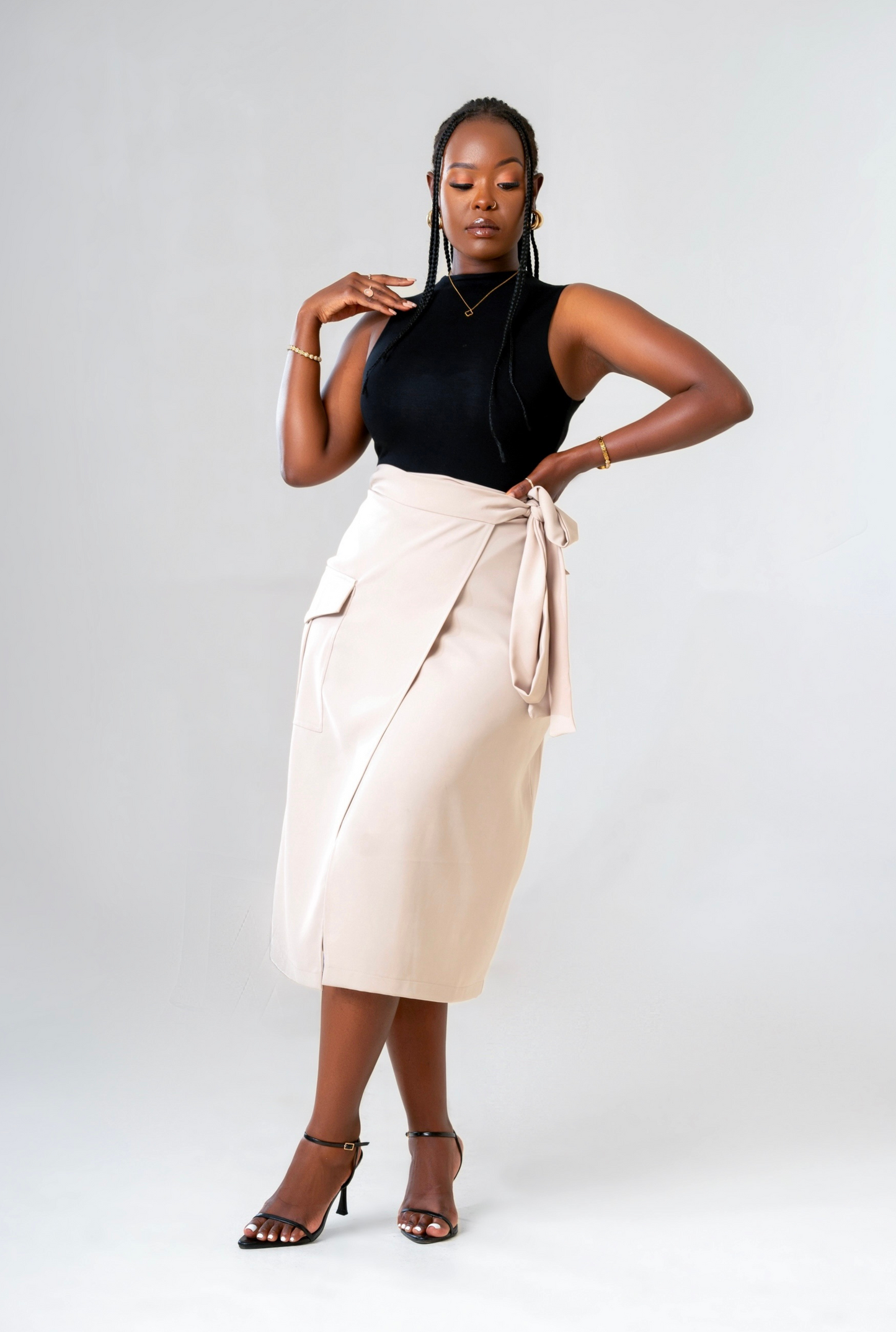 Sherlyna Midi Skirt - Beige