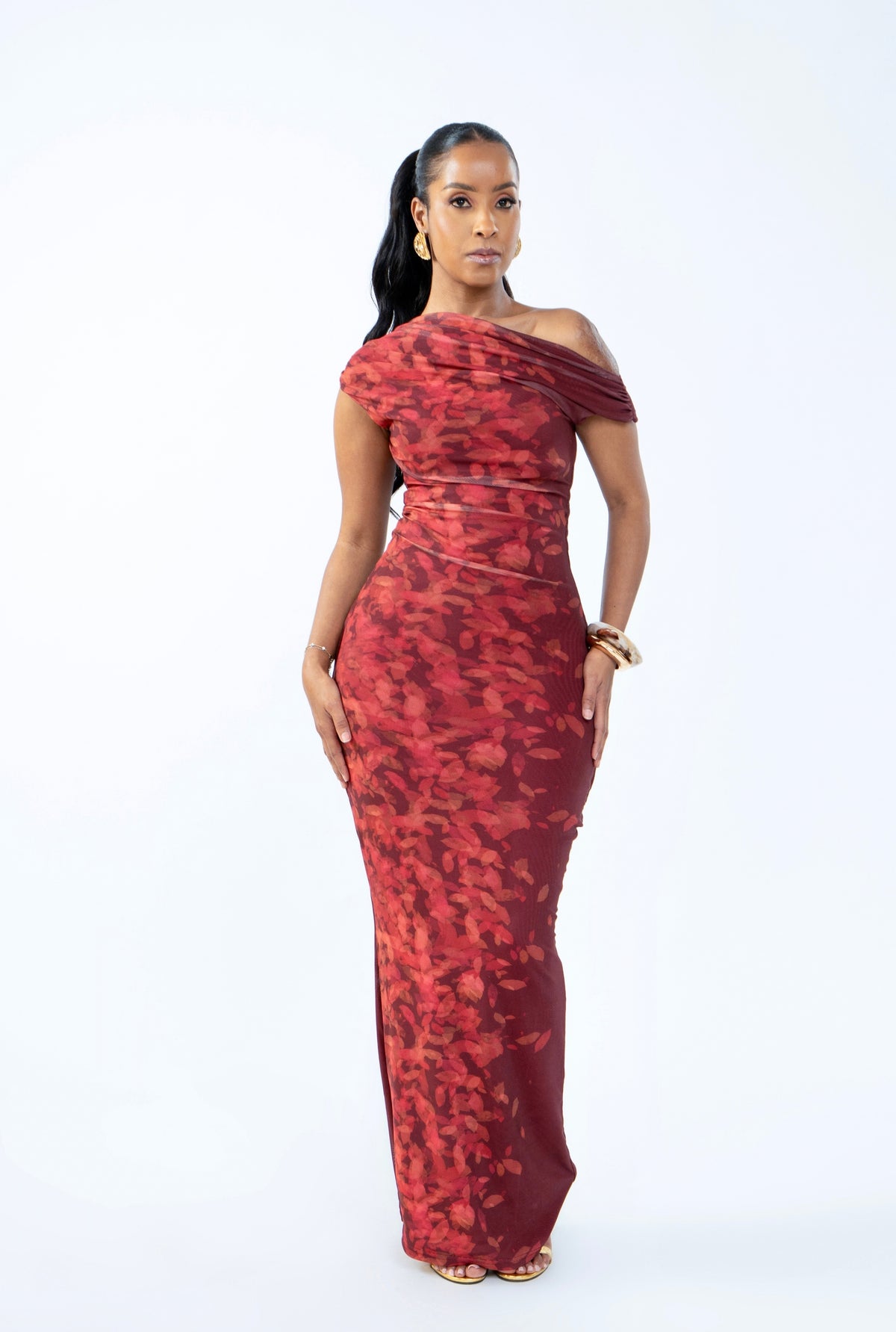 Aymar Mesh Dress - Burnt Maroon