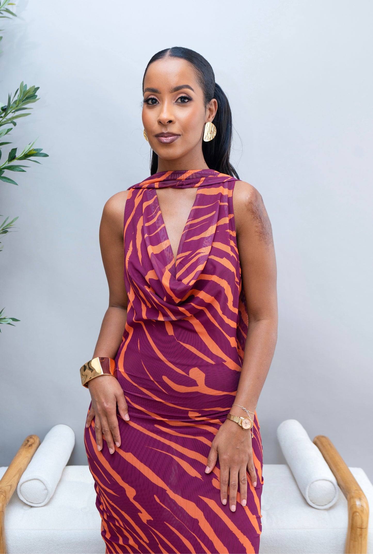 Shayla Mesh Dress - Magenta Print