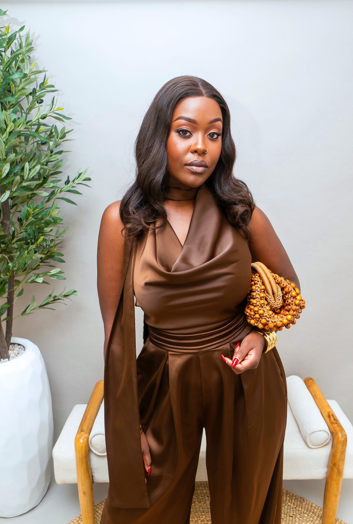 Alaya Satin Jumpsuit - Choco