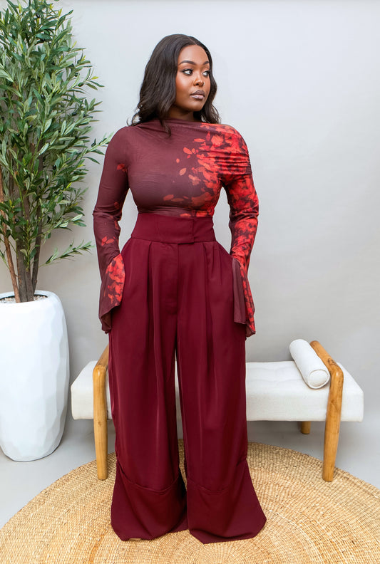 Amarah Wide Leg Pants - Burgundy