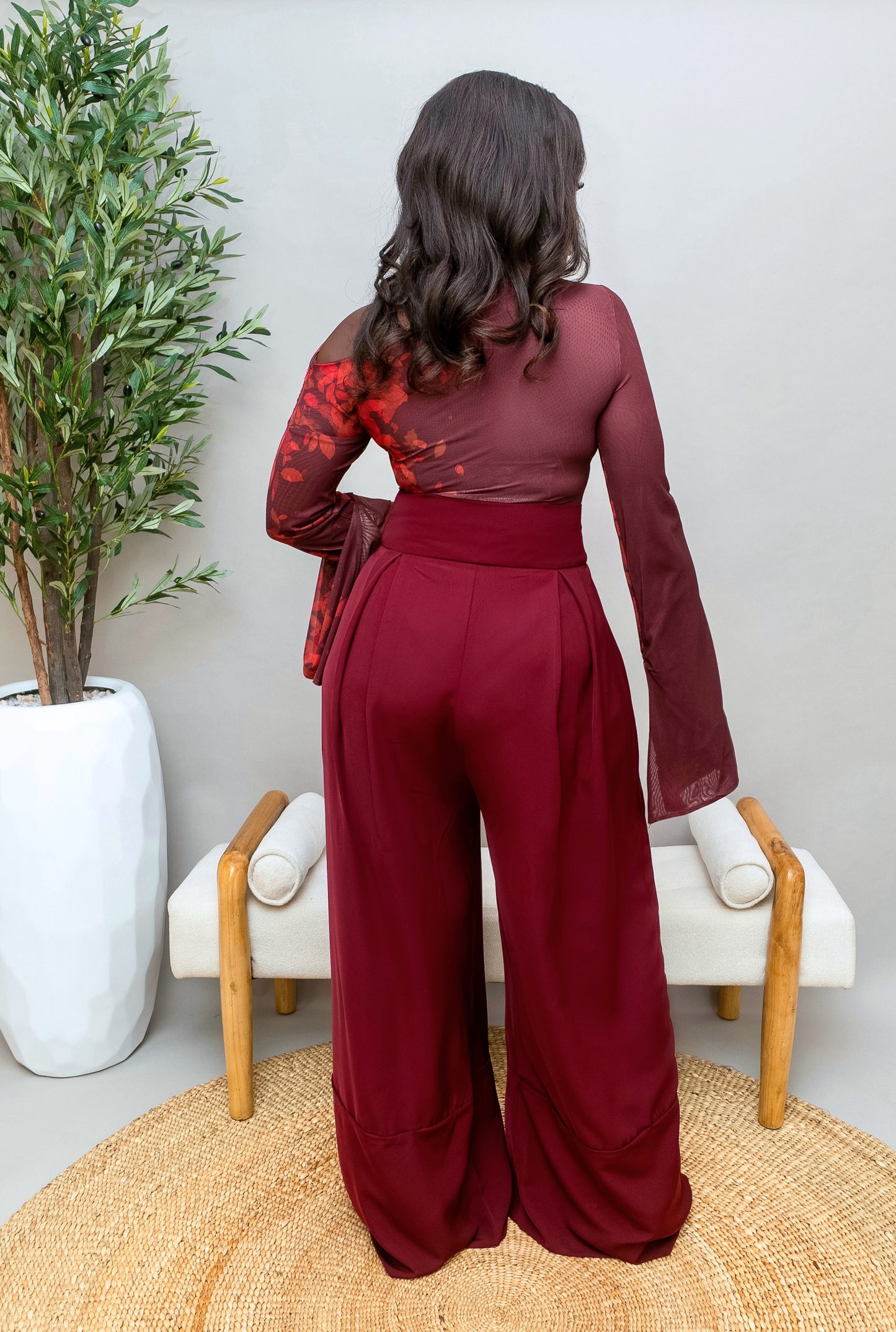 Amarah Wide Leg Pants - Burgundy