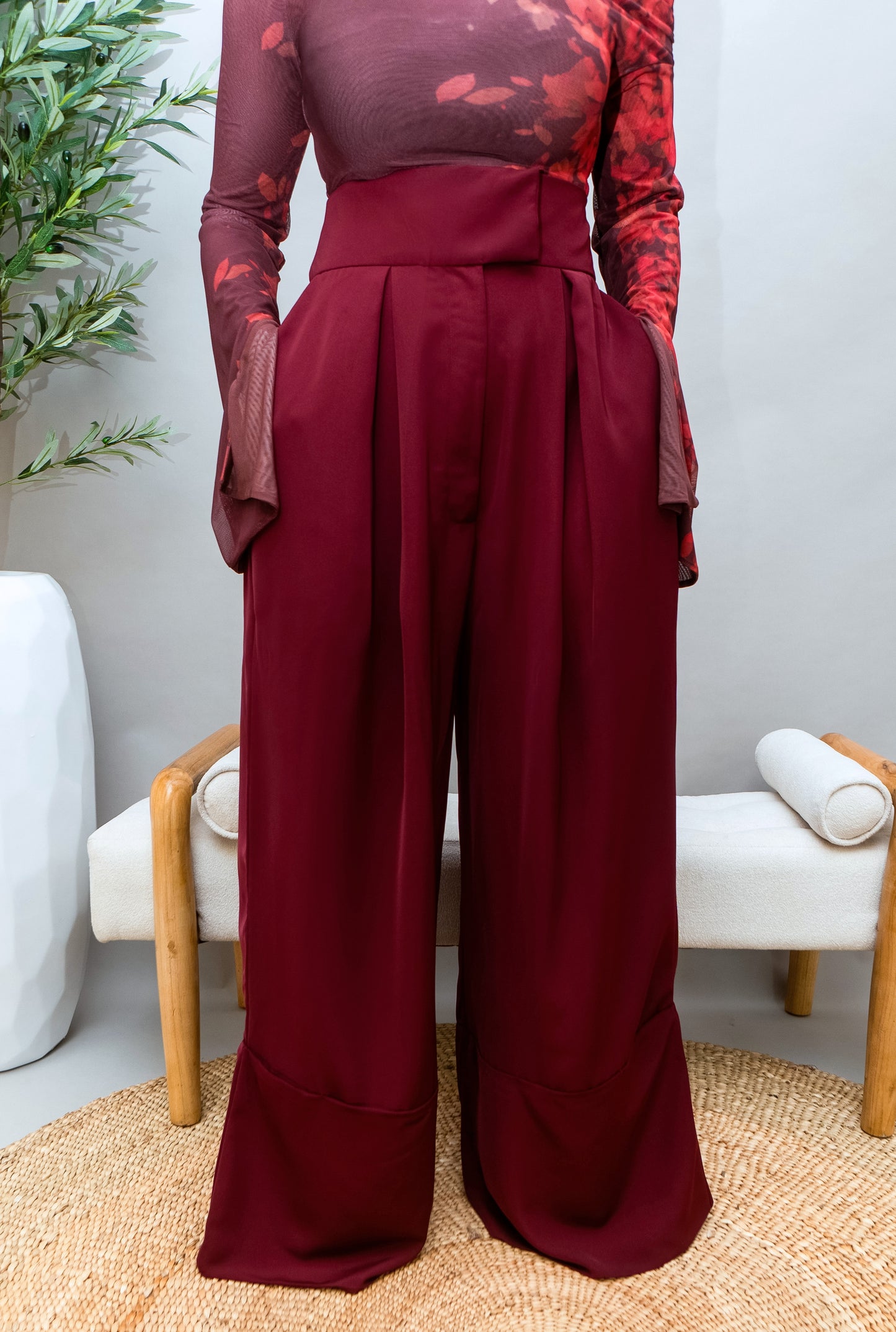 Amarah Wide Leg Pants - Burgundy