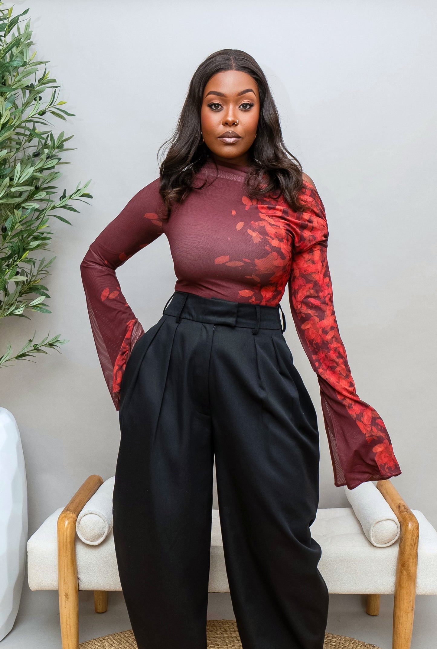 Amarah Mesh Bodysuit - Burnt Maroon