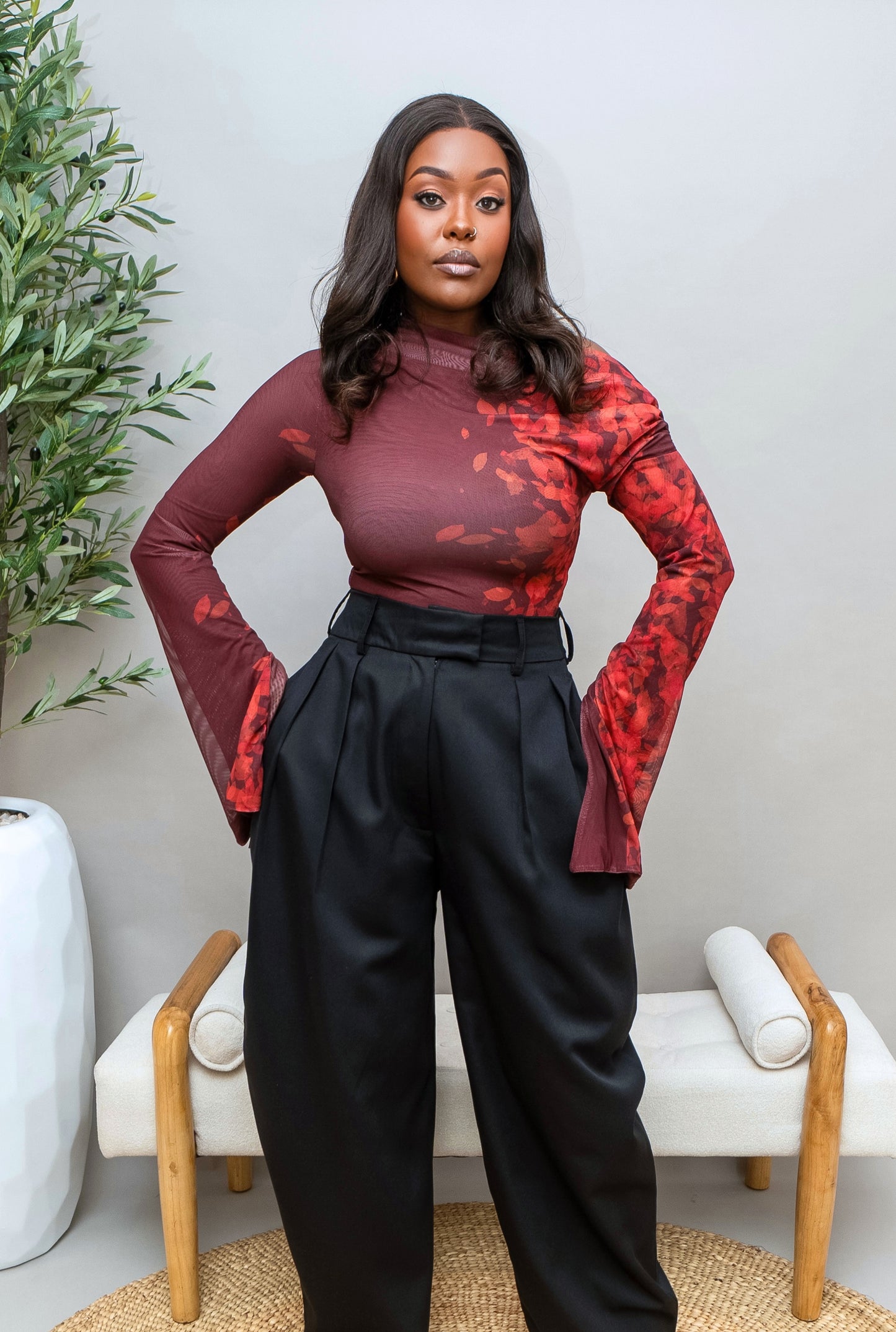 Amarah Mesh Bodysuit - Burnt Maroon