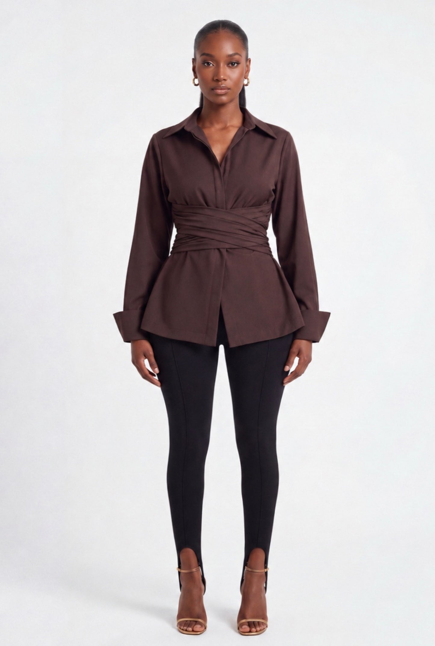 Naz Cinched Shirt - Coffee