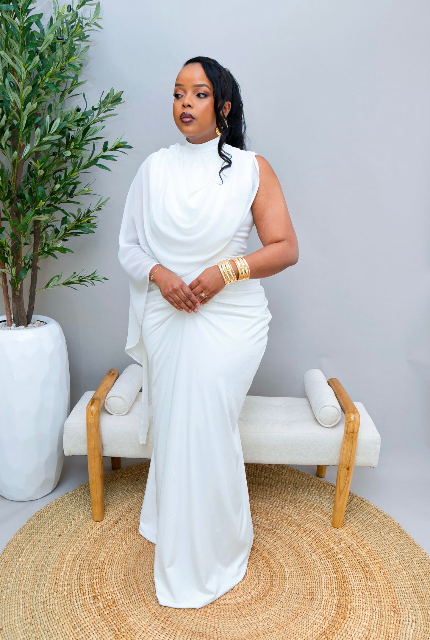 Allyiah Maxi Cape Dress - White