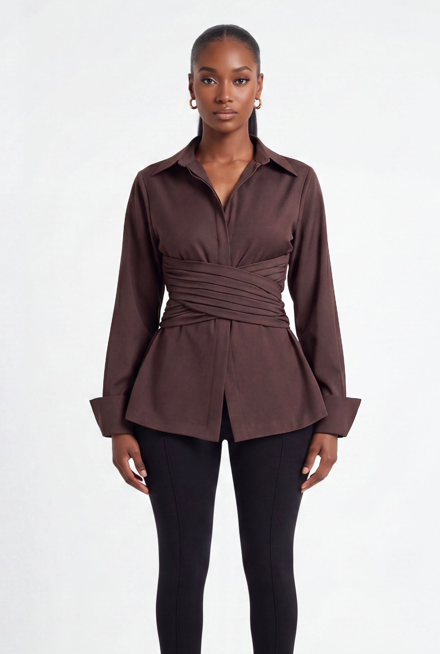 Naz Cinched Shirt - Coffee