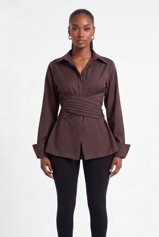 Naz Cinched Shirt - Coffee