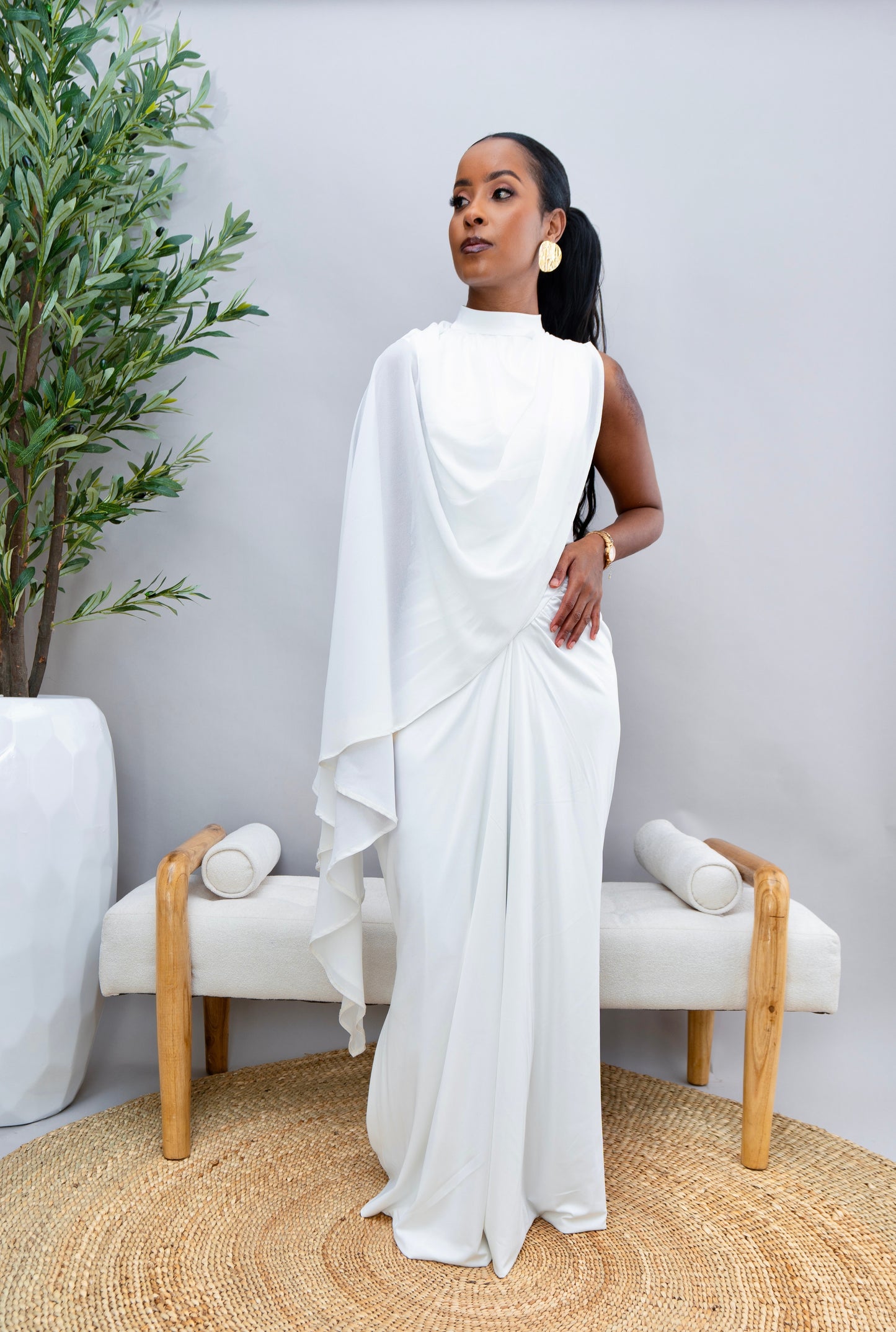Allyiah Maxi Cape Dress - White