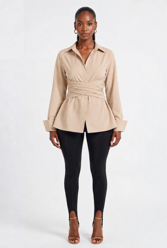 Naz Cinched Shirt - Beige