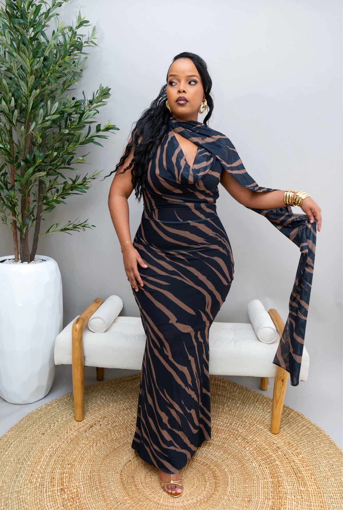 Shayla Mesh Dress - Black Print