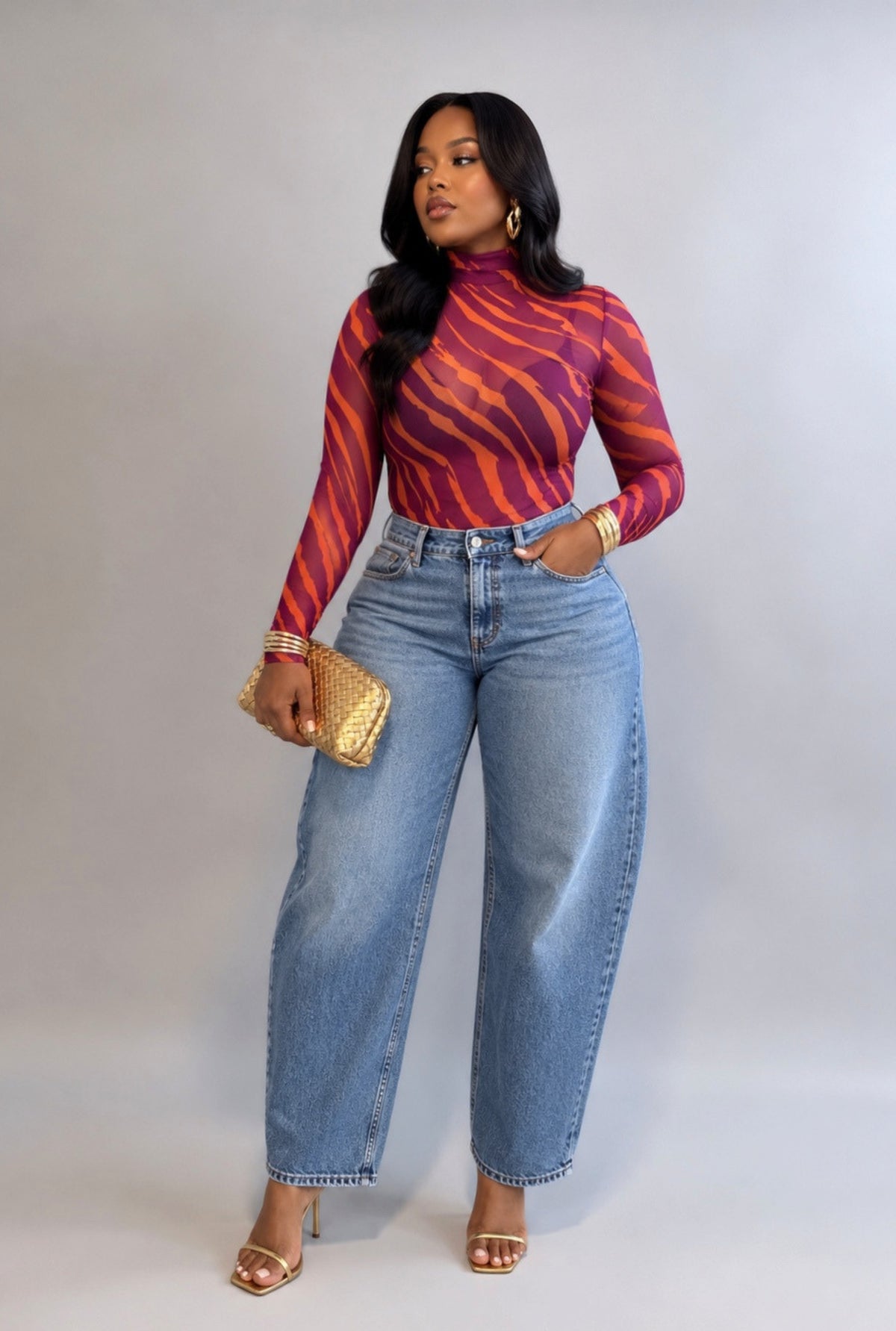 Aminah Mesh Bodysuit - Magenta Print