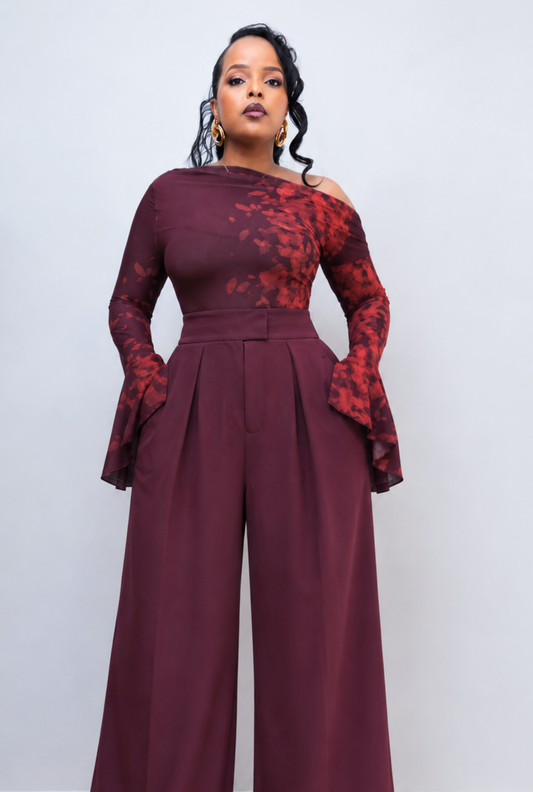Amarah Wide Leg Pants - Burgundy