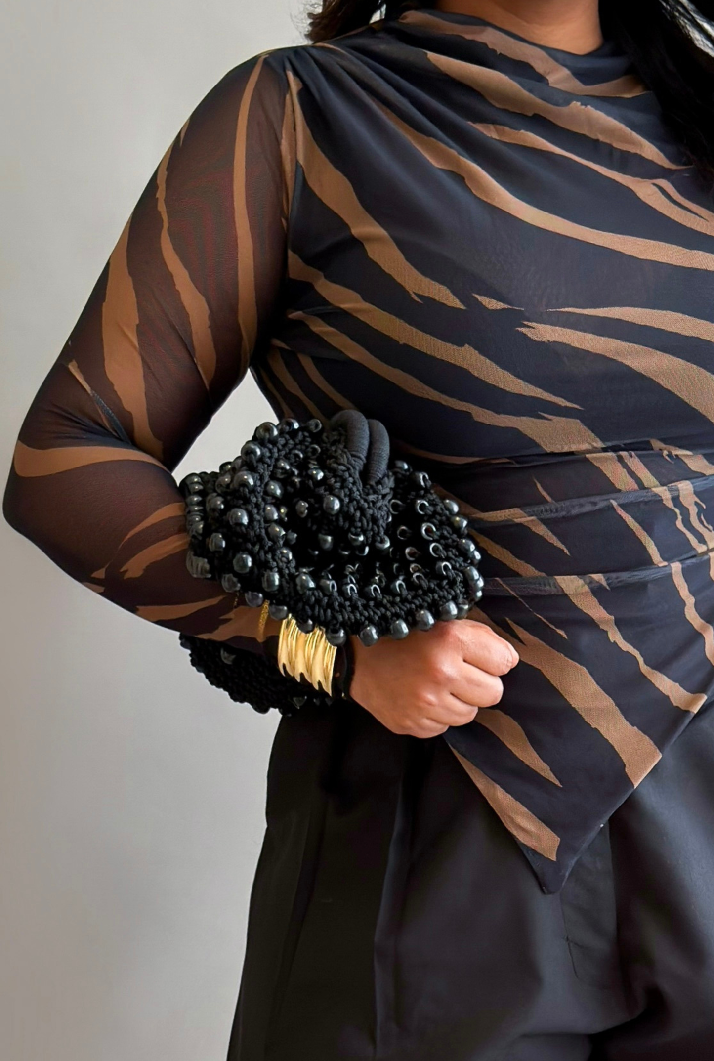 Zeva Beaded Pouch - Black