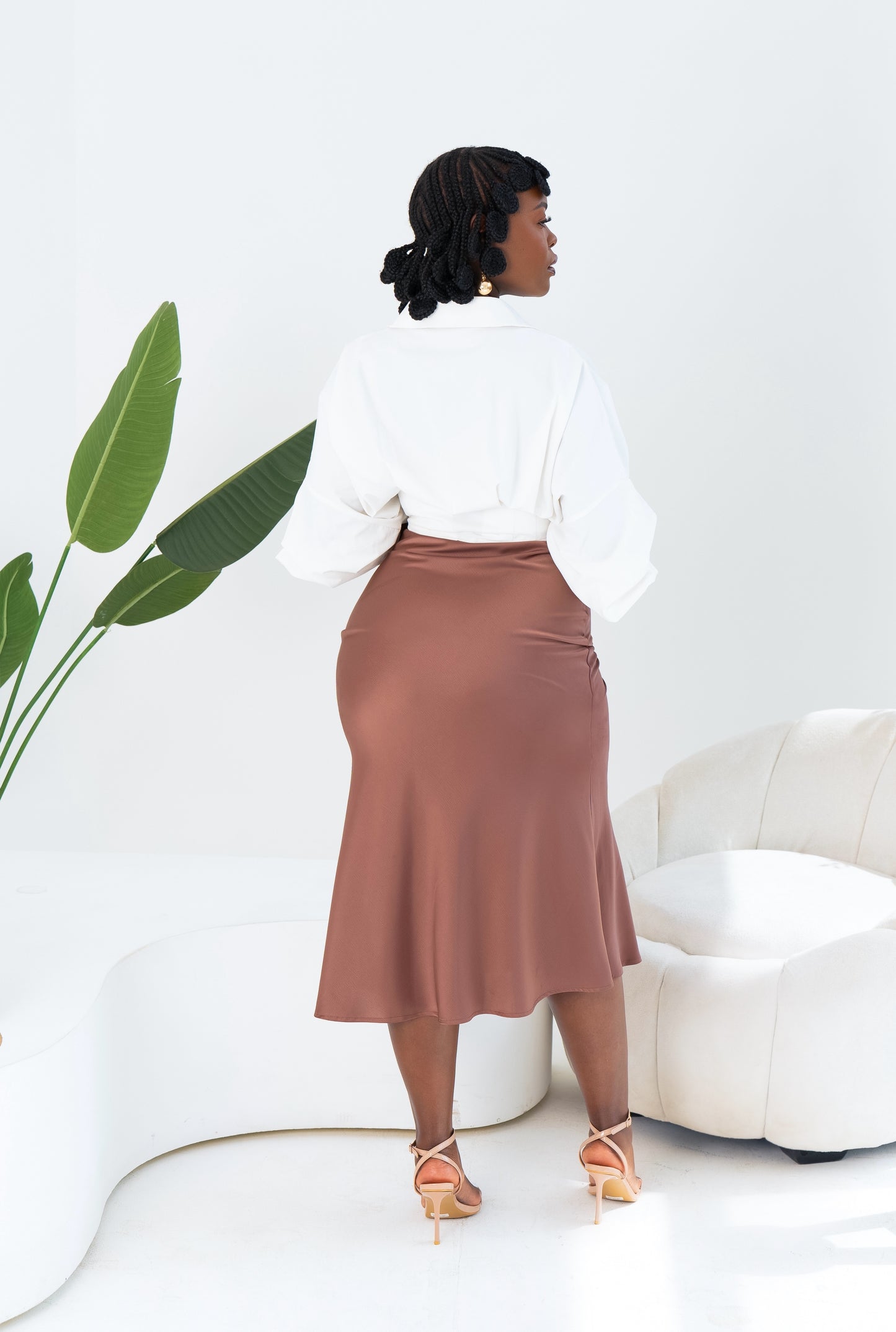 Anifa Midi Satin Skirt - Chestnut