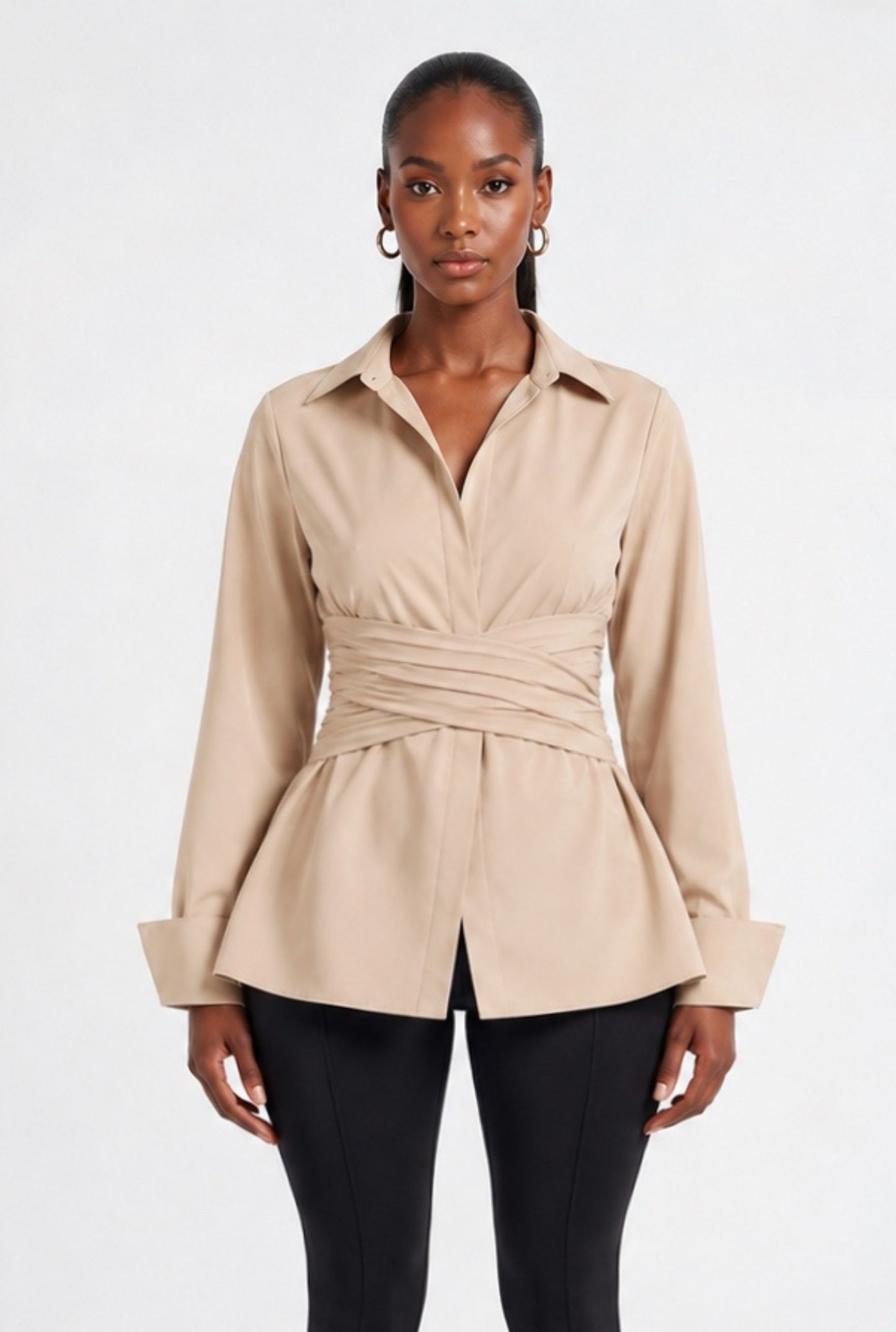 Naz Cinched Shirt - Beige