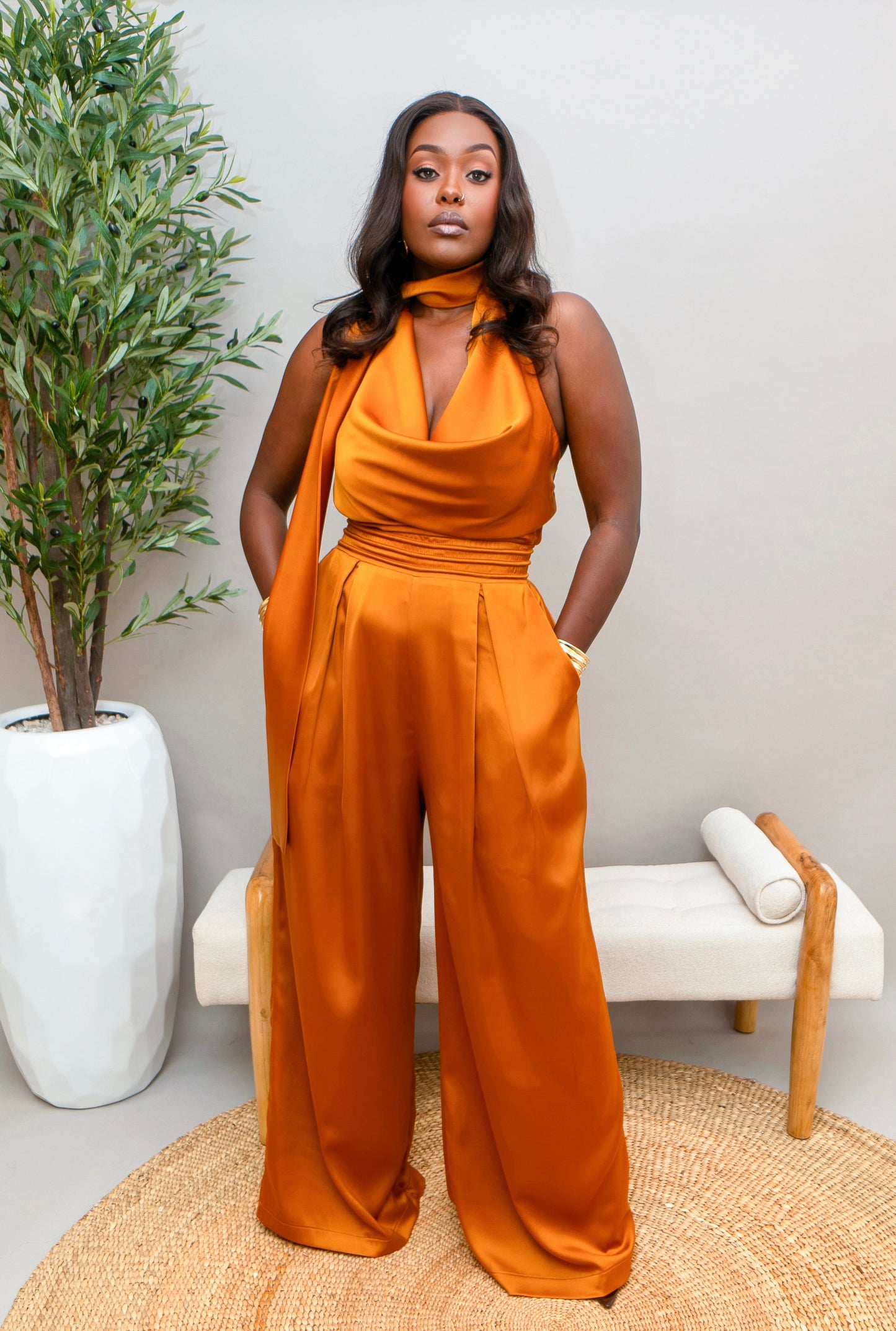 Alaya Satin Jumpsuit - Gold