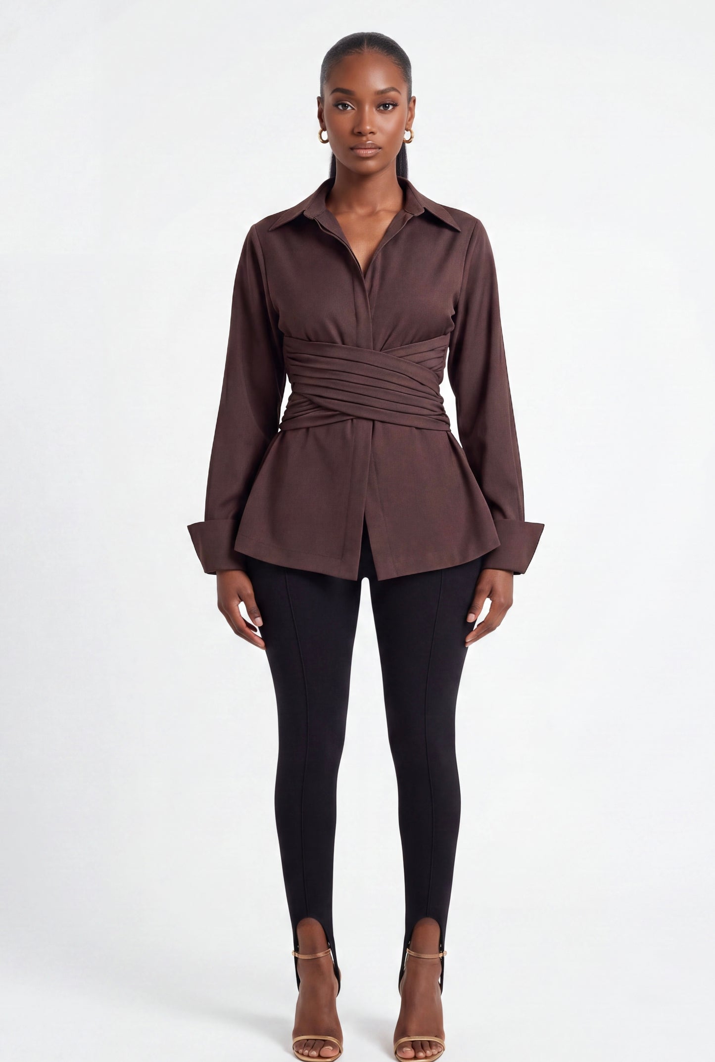 Naz Cinched Shirt - Coffee