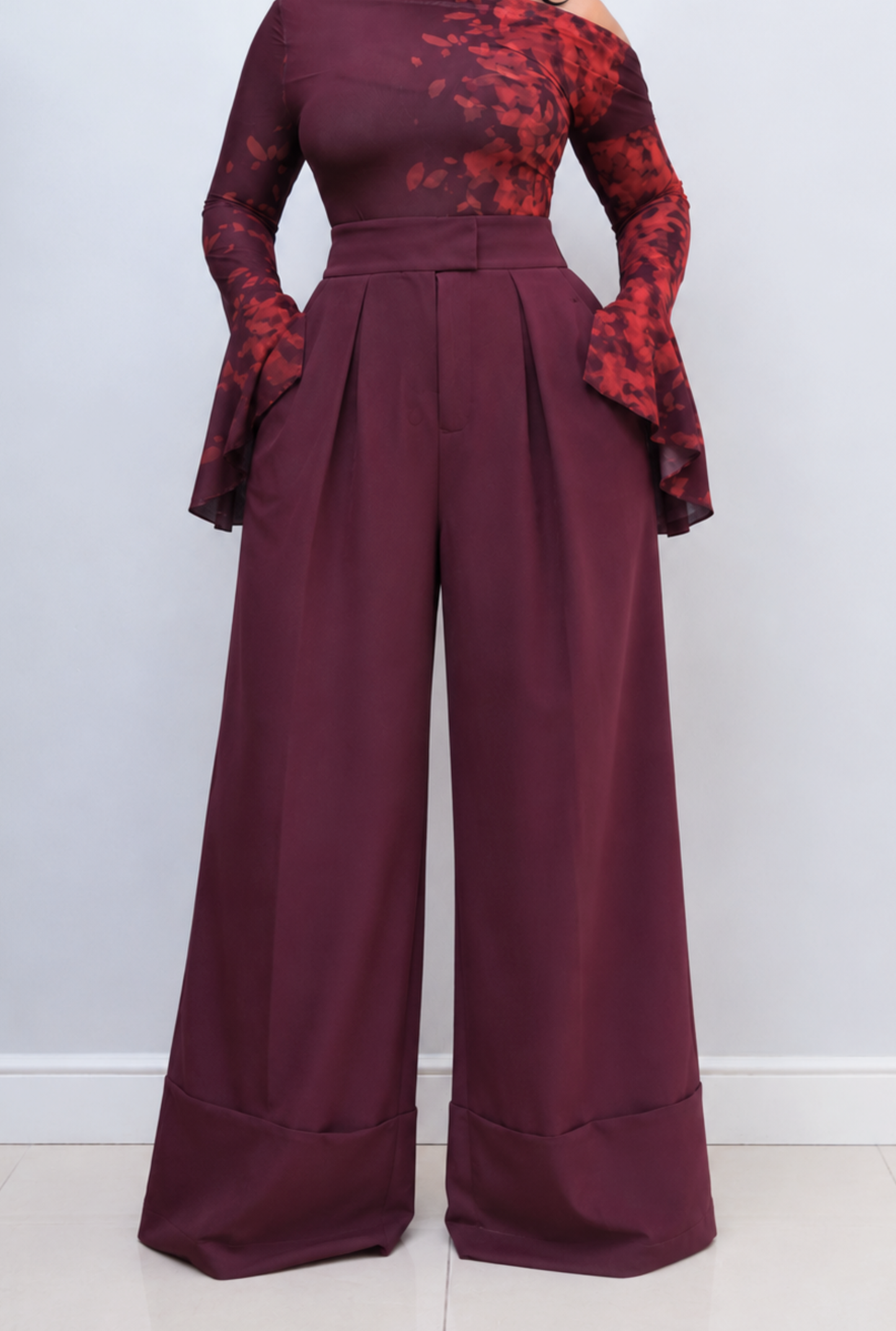 Amarah Wide Leg Pants - Burgundy