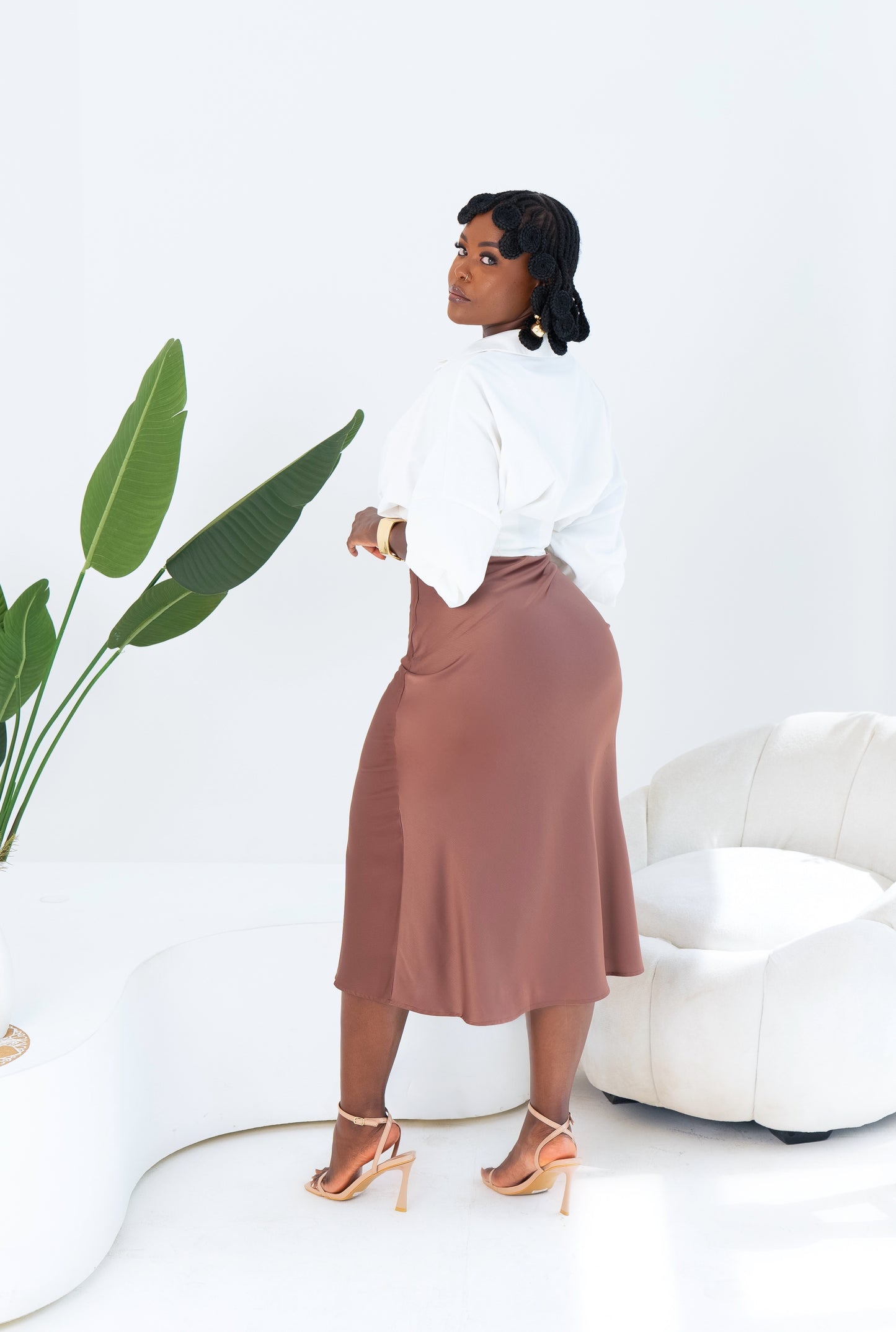 Anifa Midi Satin Skirt - Chestnut