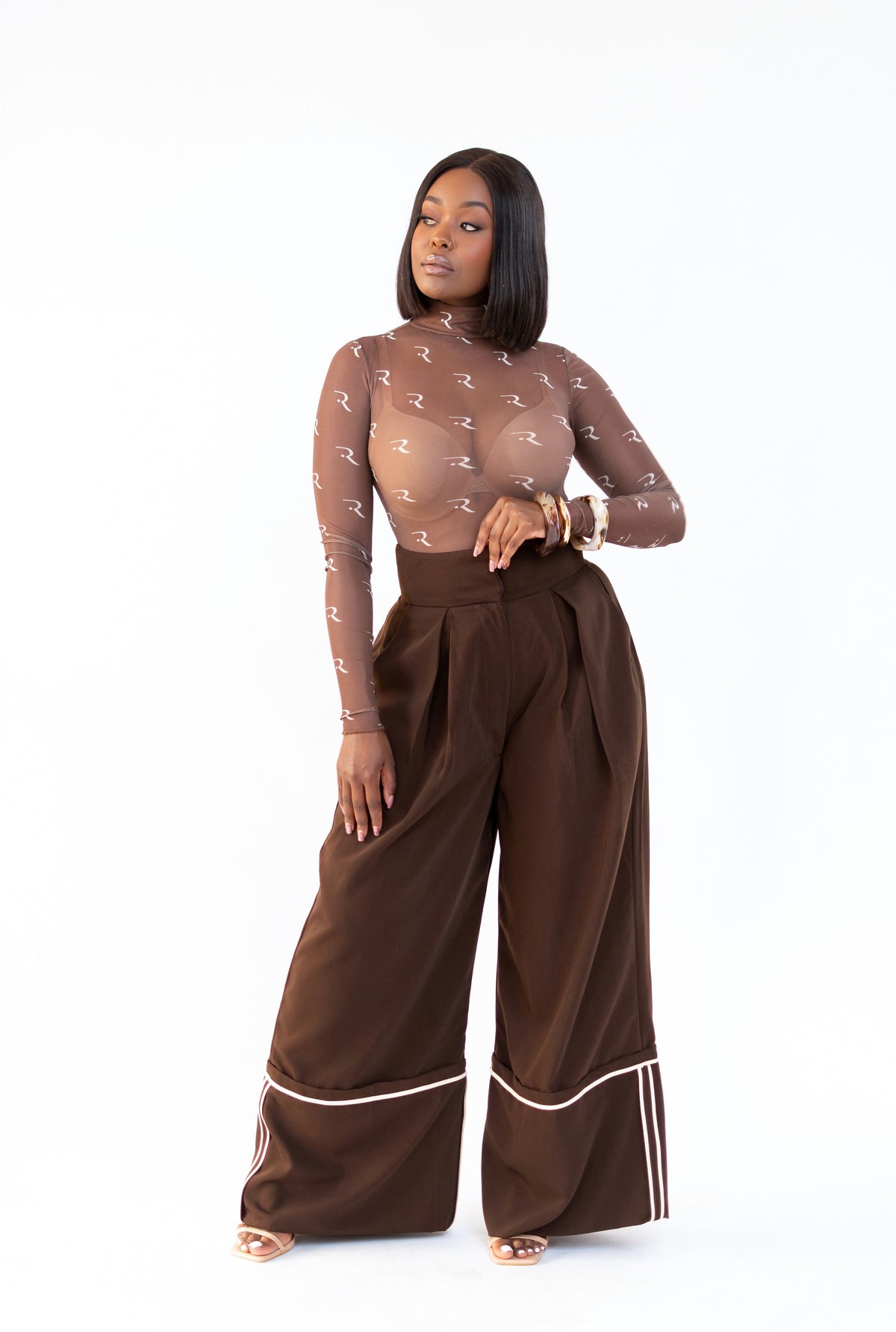 Aminah Border Pants - Coffee