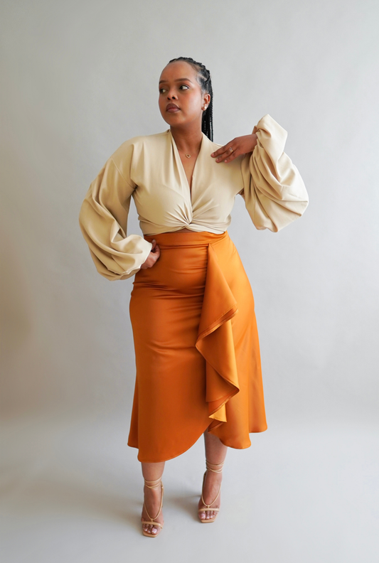 Esmé Midi Satin Skirt - Gold