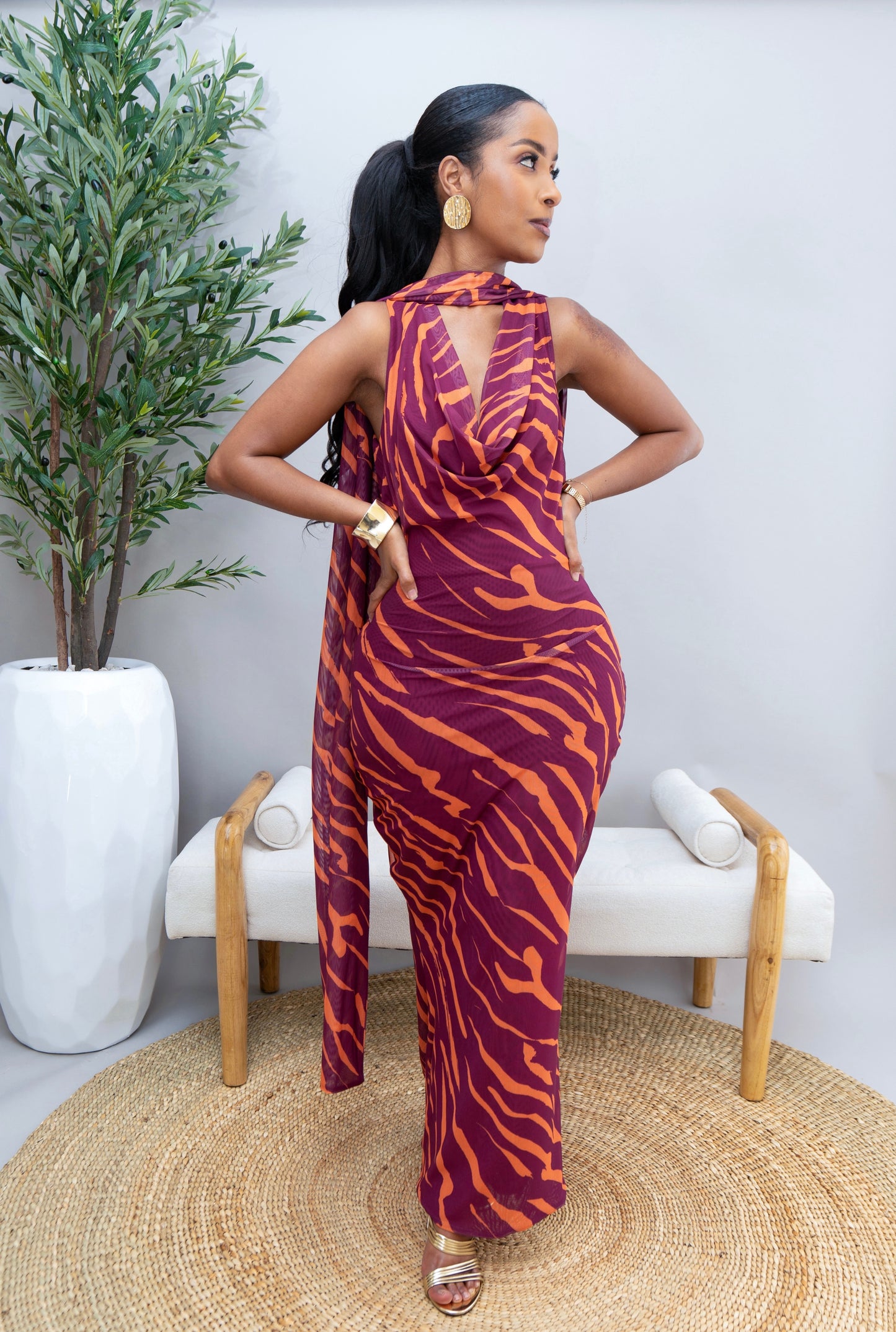 Shayla Mesh Dress - Magenta Print