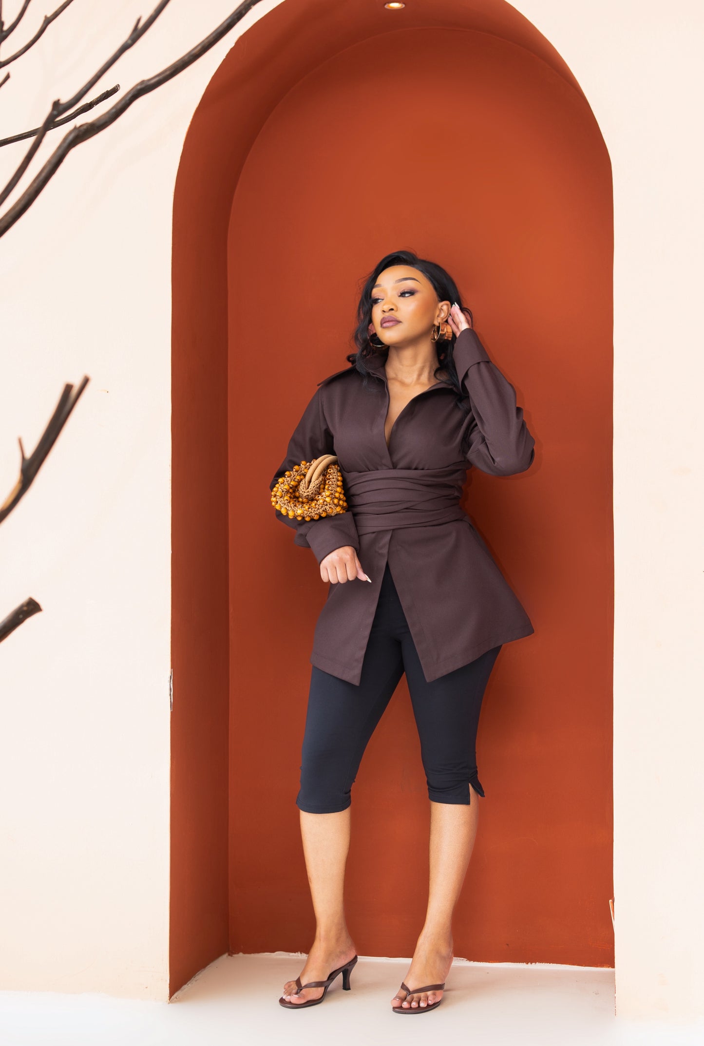 Naz Cinched Shirt - Coffee