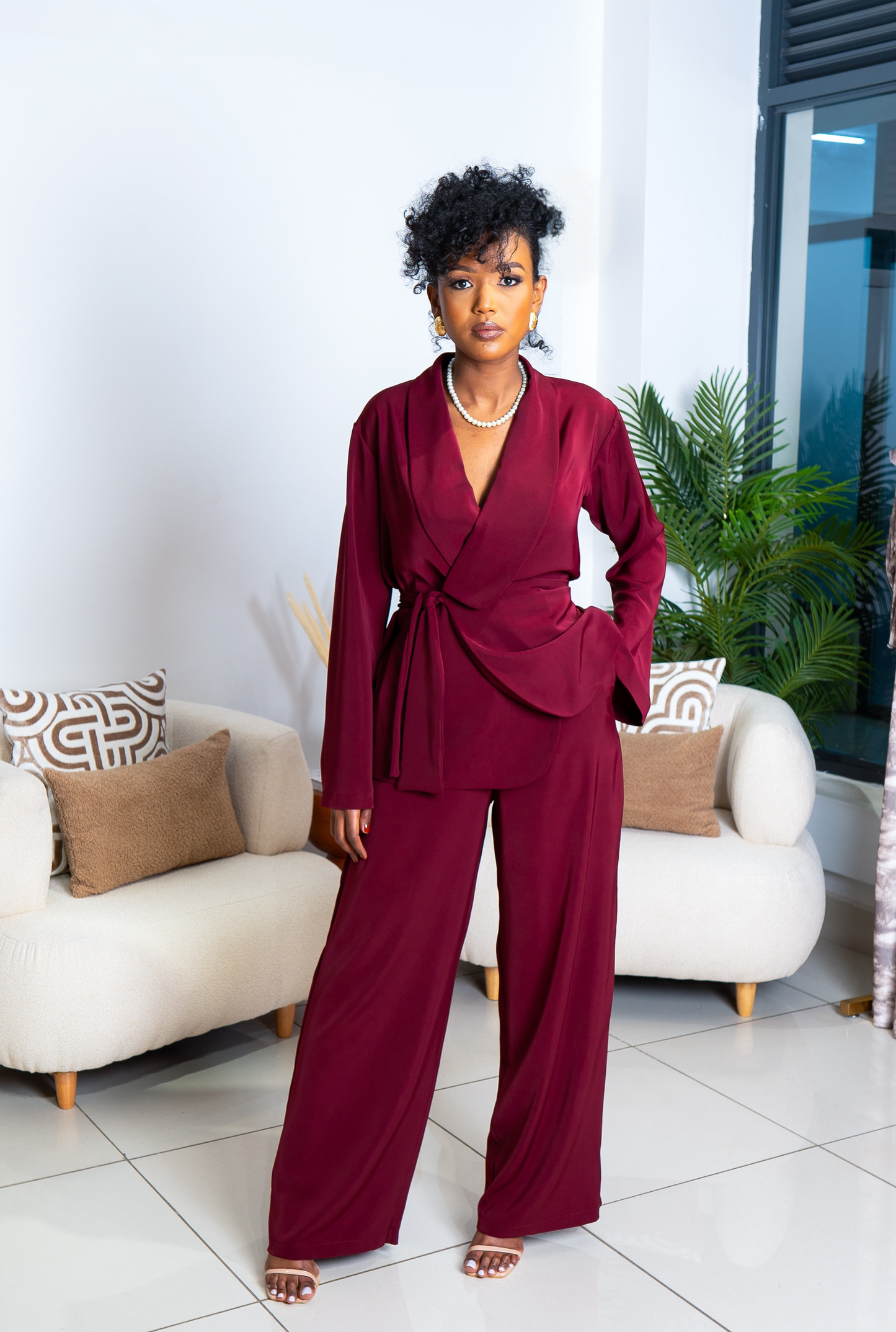 Amani Pants Set - Burgundy