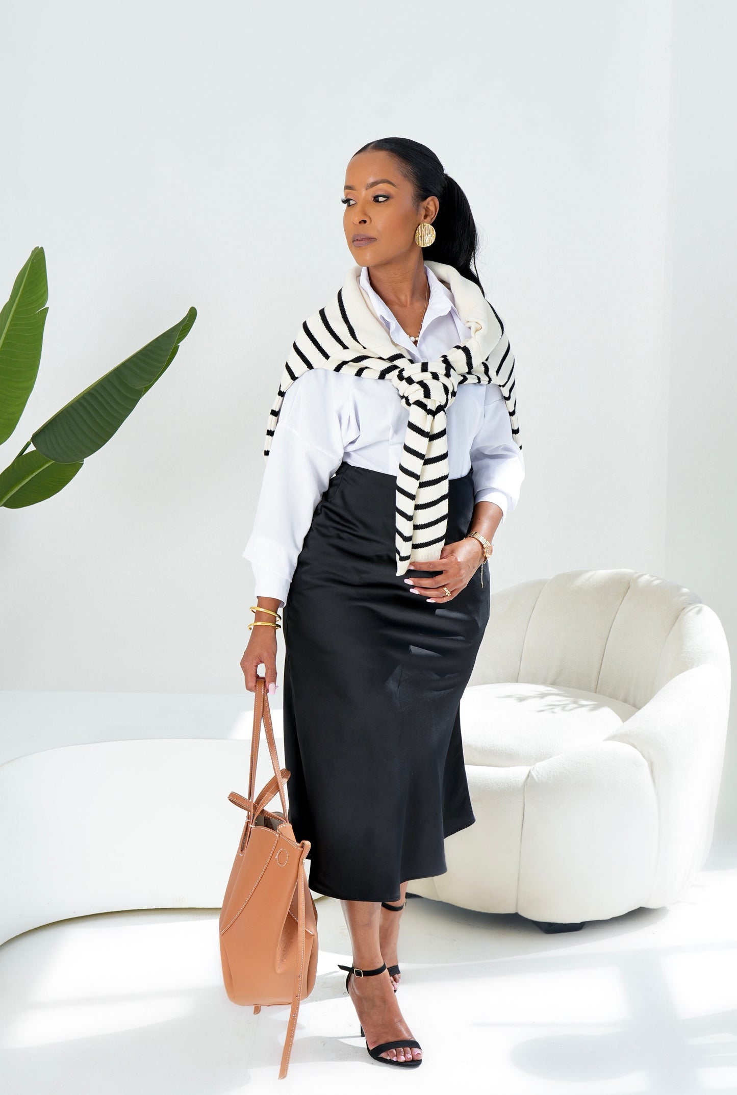 Anifa Midi Satin Skirt - Black