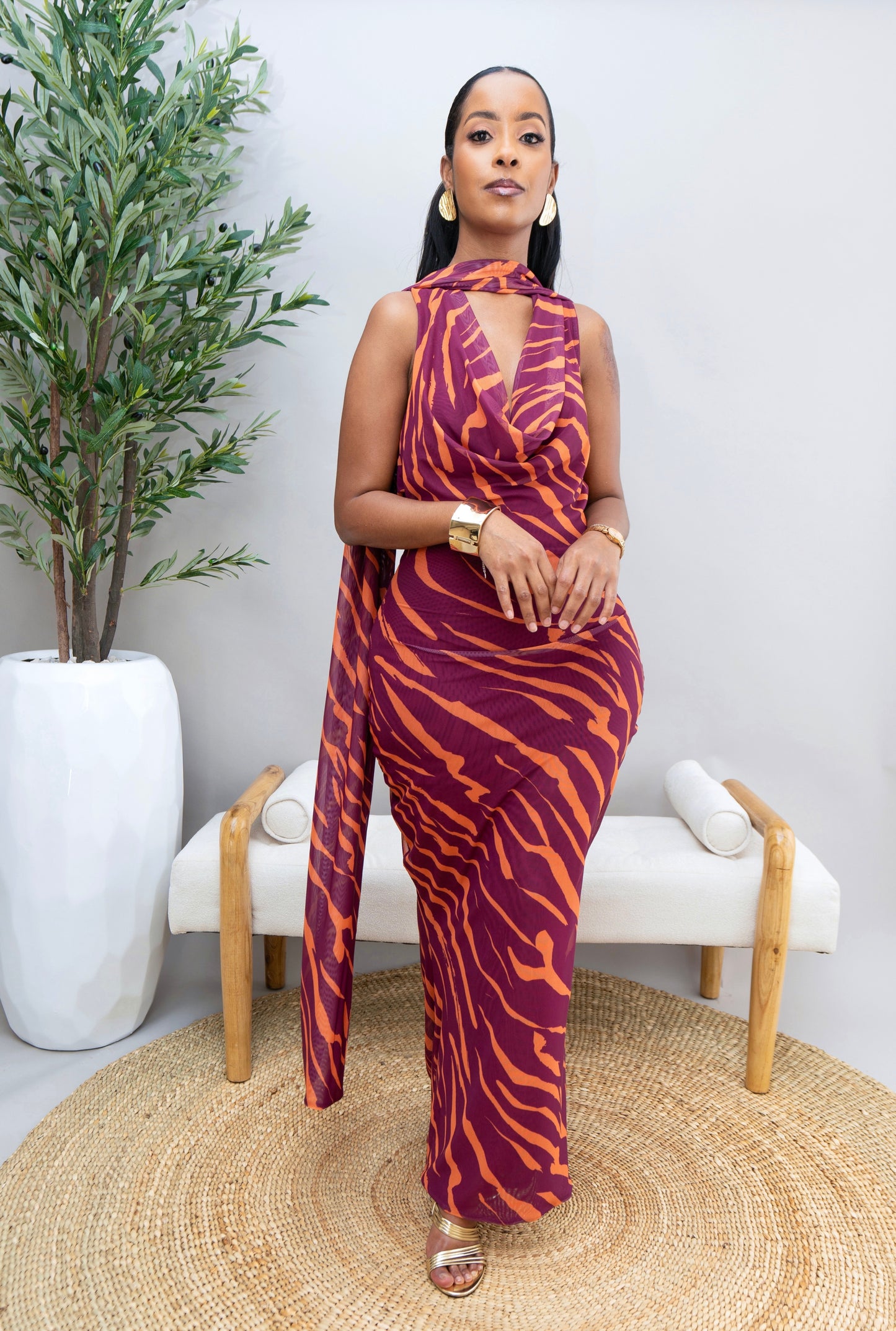 Shayla Mesh Dress - Magenta Print