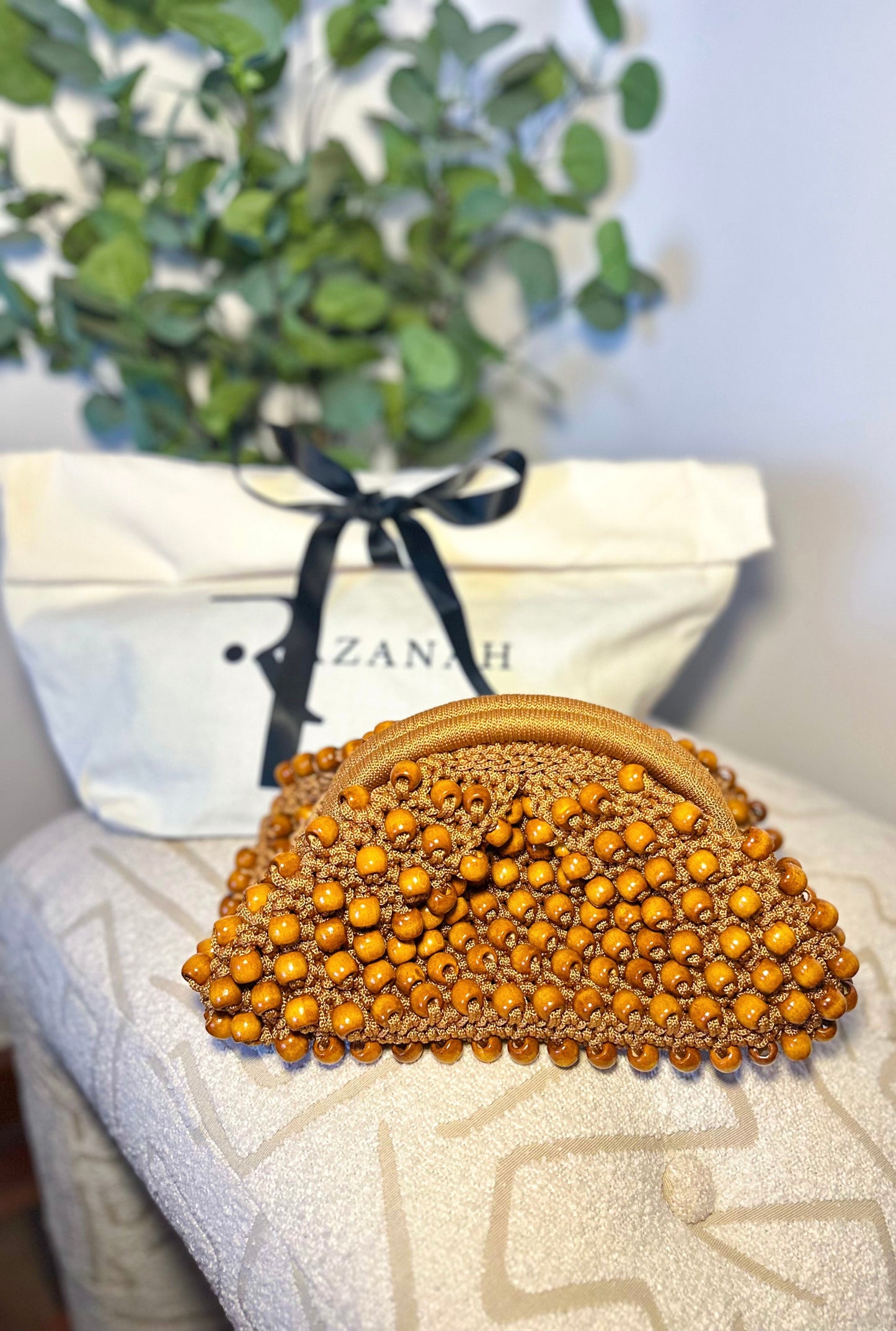 Zeva Beaded Pouch - Caramel
