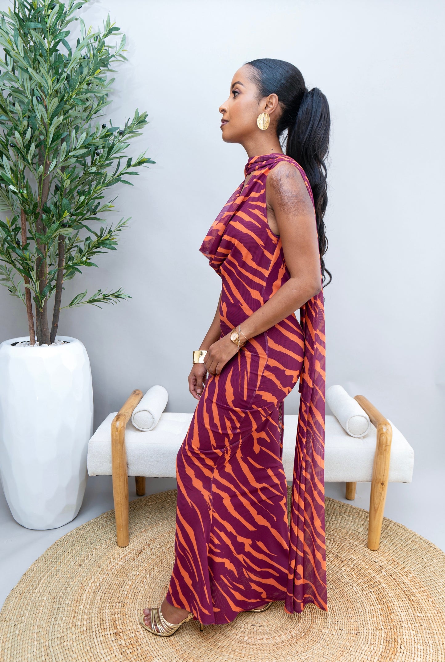 Shayla Mesh Dress - Magenta Print