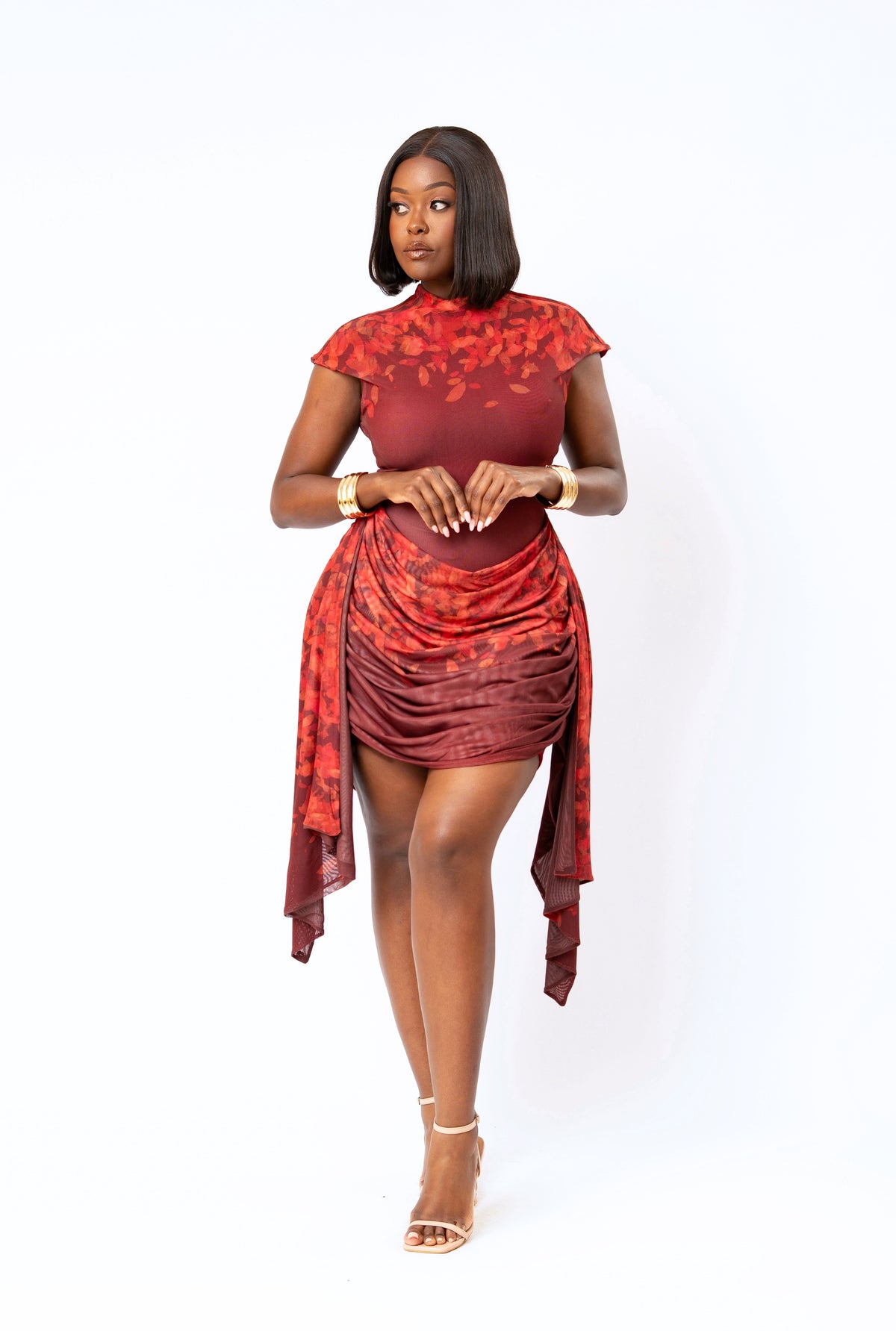 Kiana Mesh Mini Dress - Burnt Maroon