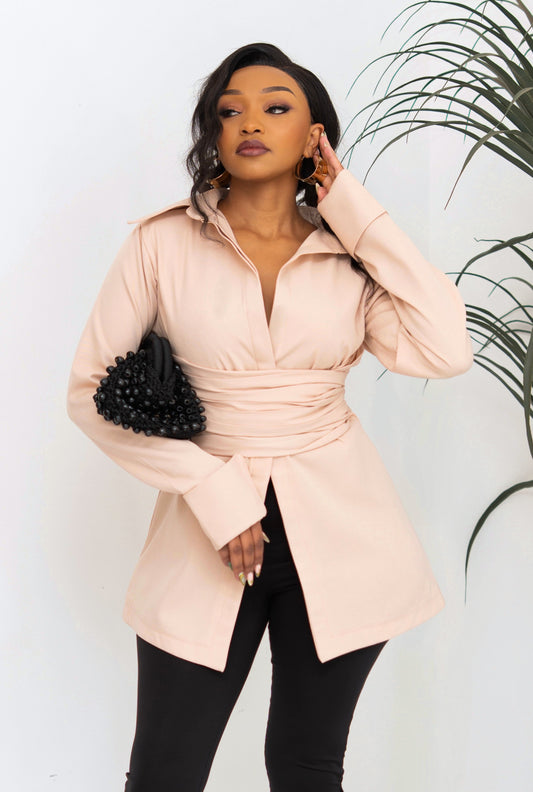 Naz Cinched Shirt - Beige
