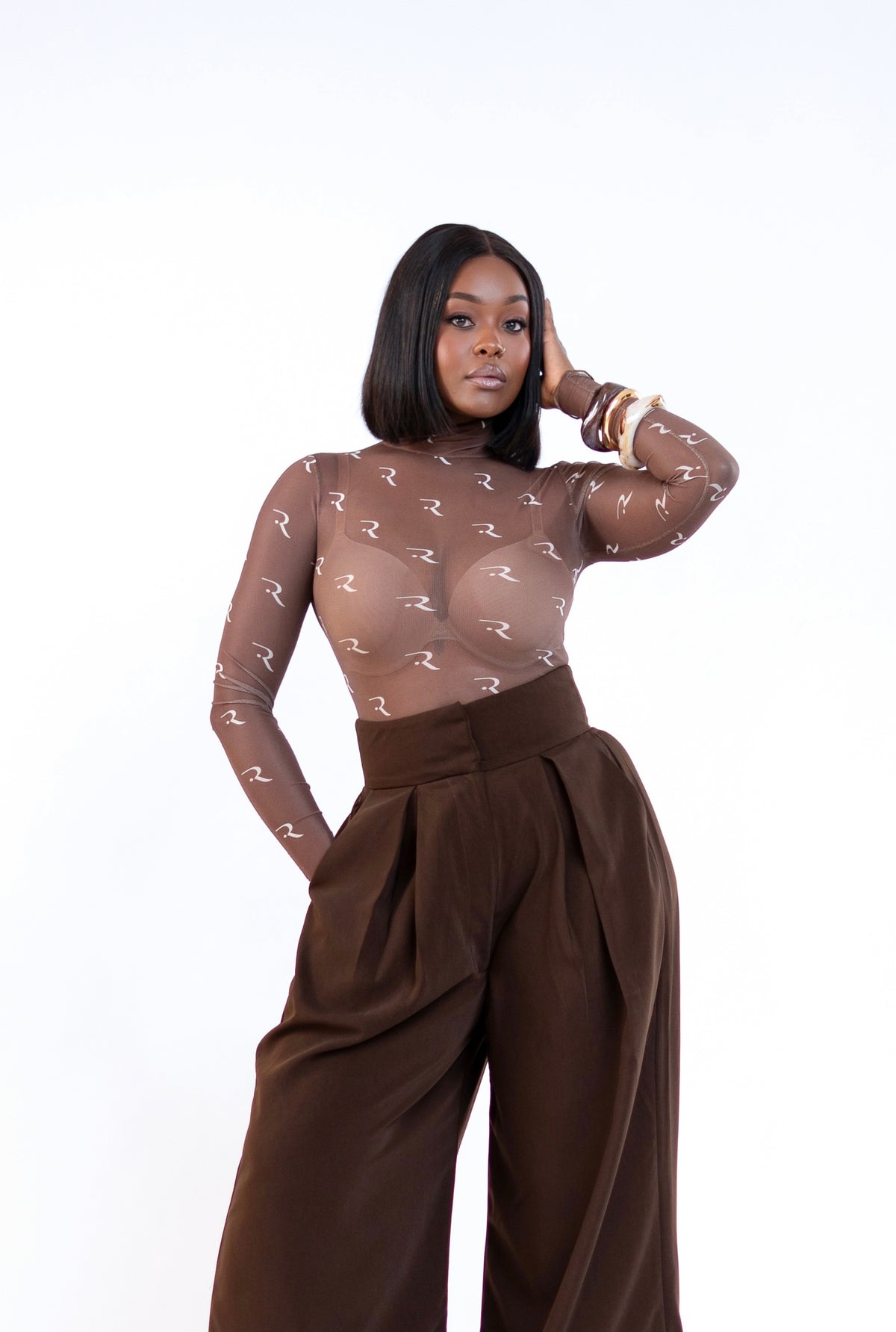 Signature R.Motif Mesh Bodysuit - Choco