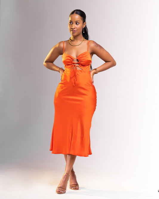 Davina Orange Satin Slip Dress